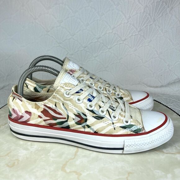 Converse Chuck Taylor Lace Up Sneakers Sz 7.5 Beige Floral Print Streetwear Shoe - Picture 1 of 12
